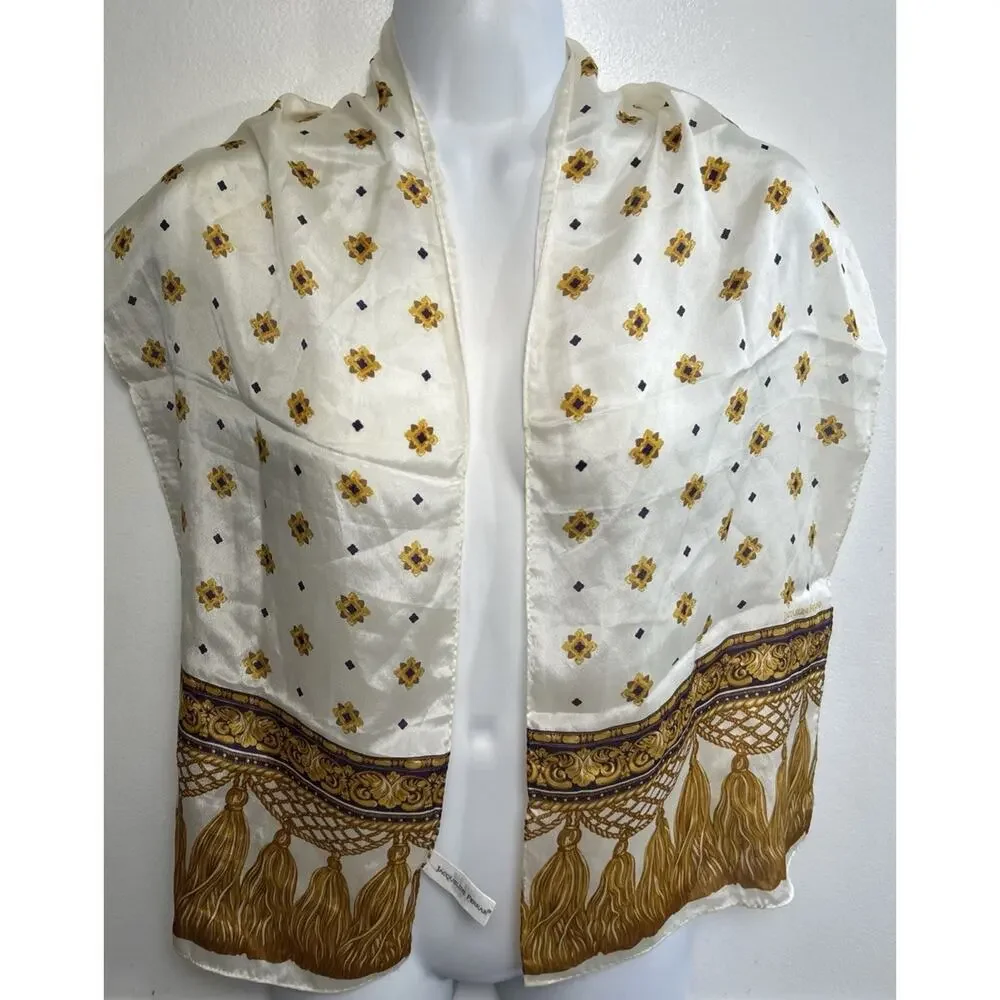 Jaquiline Ferrar Silk Scarf Ivory Gold Print 11/52